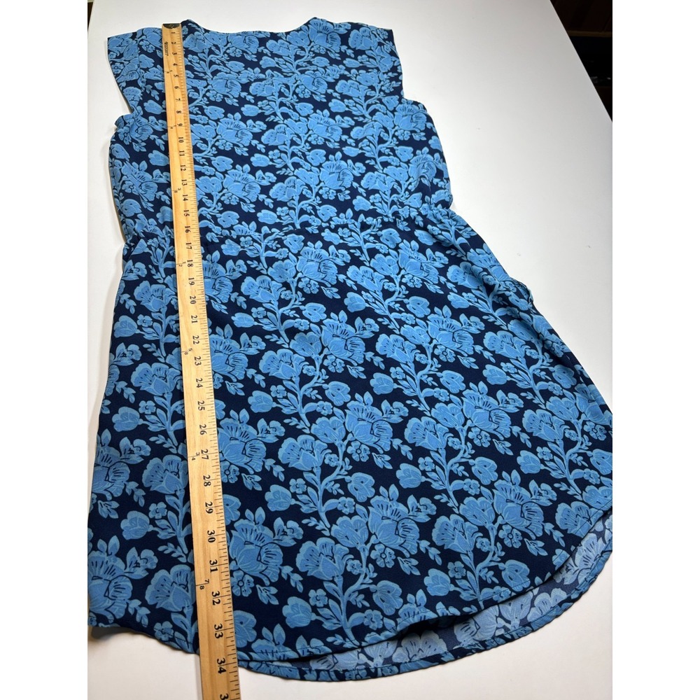 CAbi Dress S Blue Floral Java Tie Waist Button Up Short Pockets 5265 - Picture 8 of 9